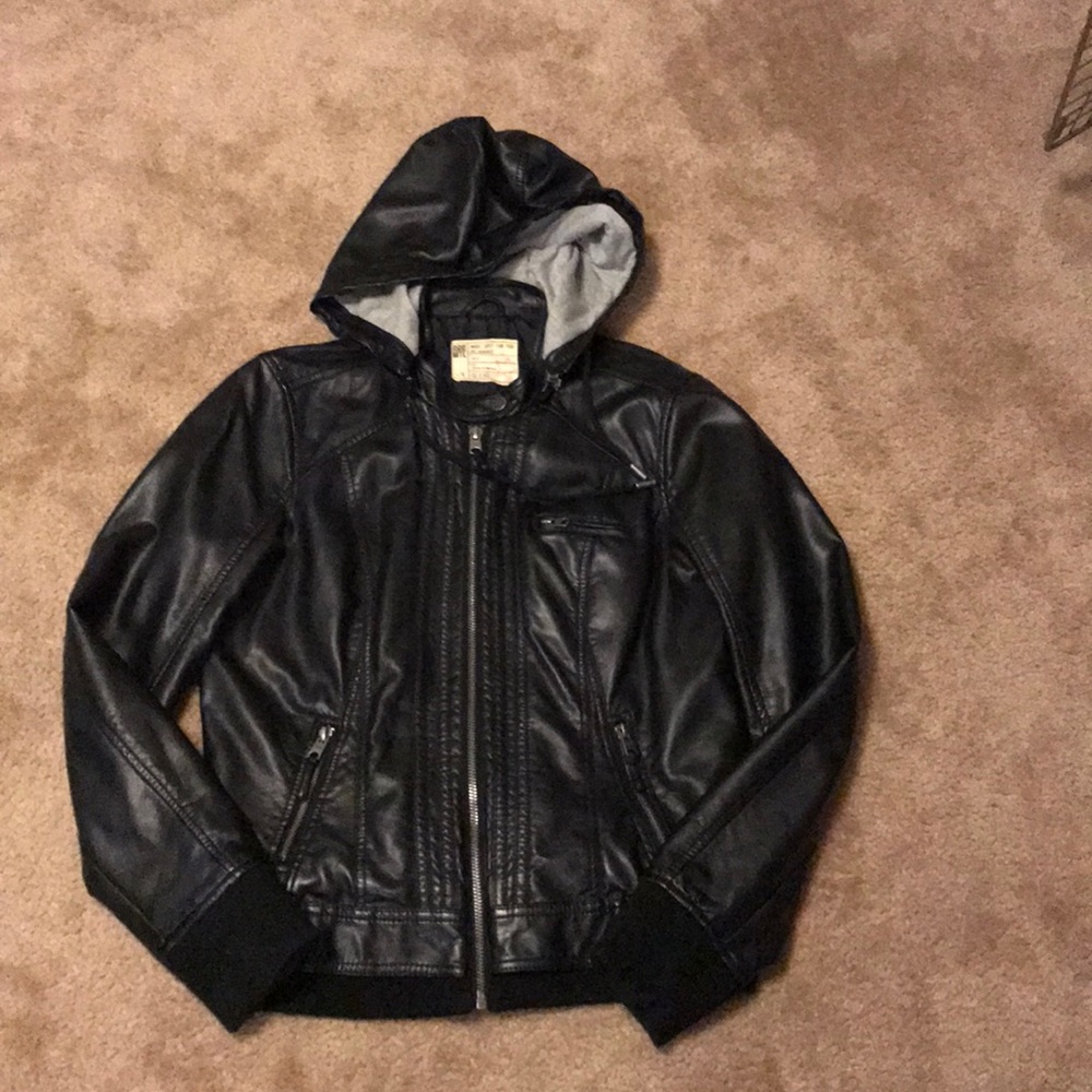 Faux leather jacket.